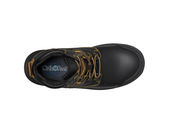 Black Orthofeet Granite work boot viewed from above.