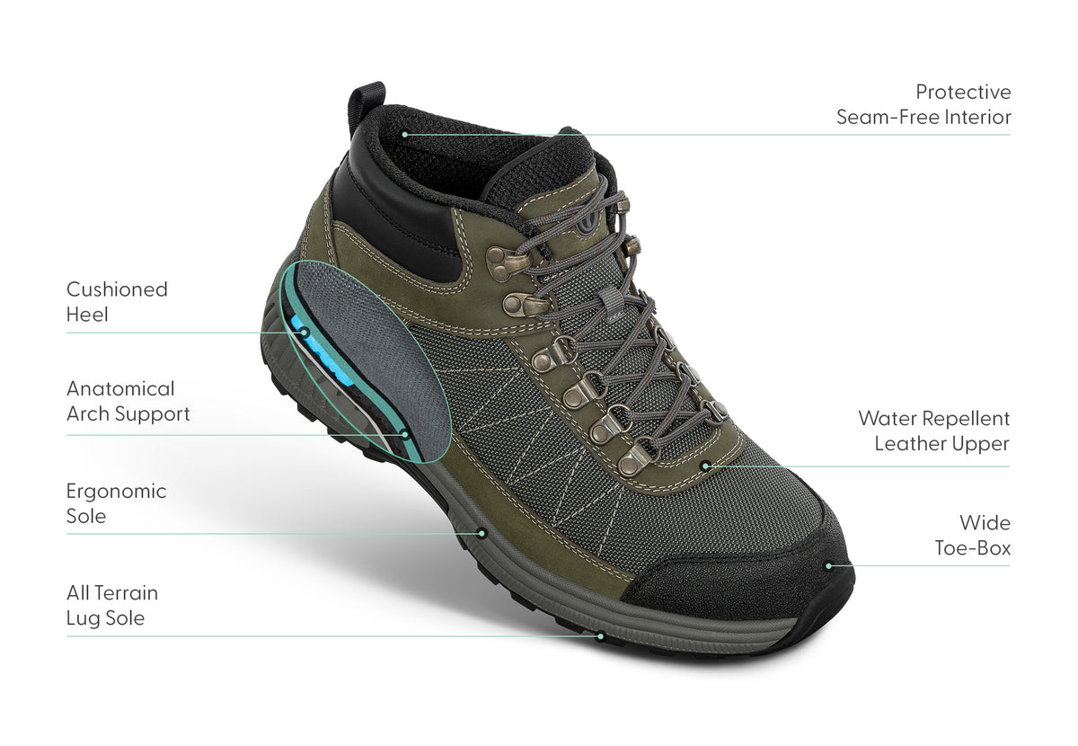 Arch Booster System Men's Water-repellent Hiking Orthotic Boots | Hunter Olive Orthofeet ...