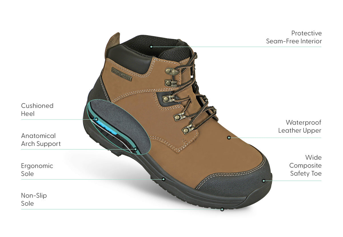Arch Booster System Men's Work Shoes Safety Composite Toe | Granite Camel Orthofeet ...