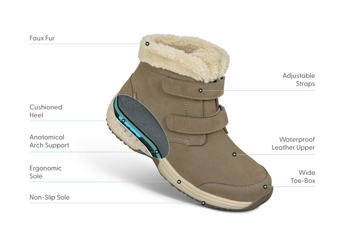 Arch Booster System Women's Arch Support Boots | OrthoFeet Florence Taupe Waterproof