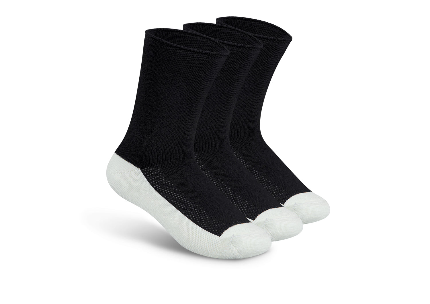 Seamless Diabetic Over-The-Calf Socks- 3 Pack (6 Count), Large, Black White  & White