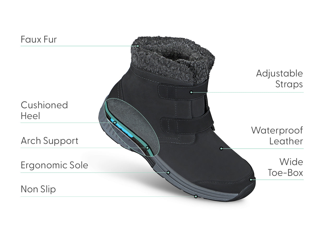 Women's Arch Support Boots | OrthoFeet Florence Black Waterproof