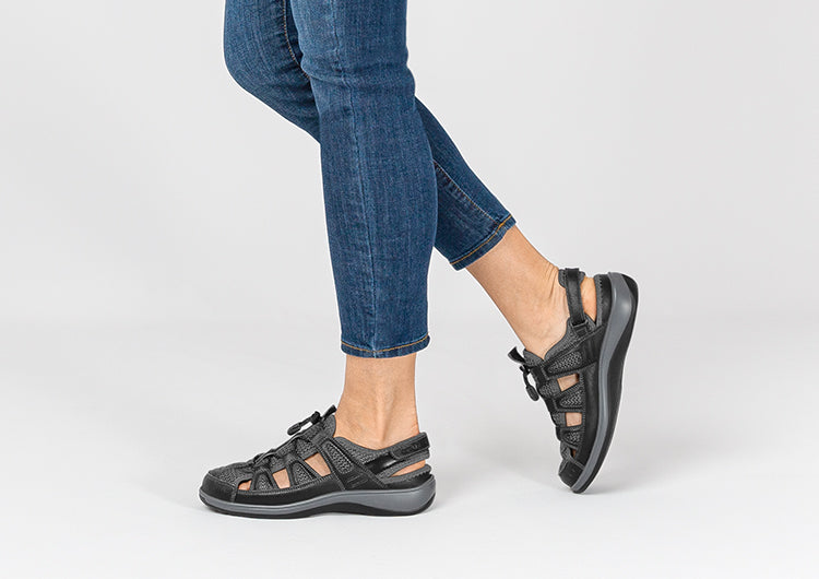 landinwaarts Cilia Verrast Women's Arch Support Sandals Orthopedic Shoes | Orthofeet Verona Black