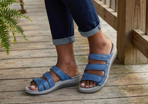 Women's Sahara Adjustable Sandals in Indigo Blue – Orthofeet® Women's Sahara Adjustable Sandals in Indigo Blue – Orthofeet®
