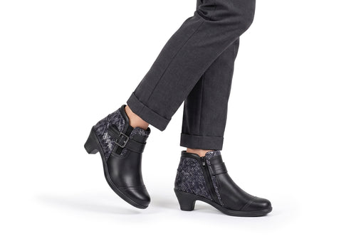Women's Emma Low Heel Orthopedic Boots in Black/White Snake