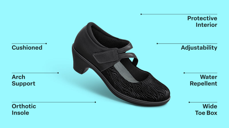 Orthofeet Ella Cushioned Support Women's Mary Jane Black