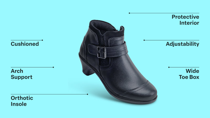 women's dress boots with wide toe box OrthoFeet Emma Supportive Comfort Women's Boots Navy