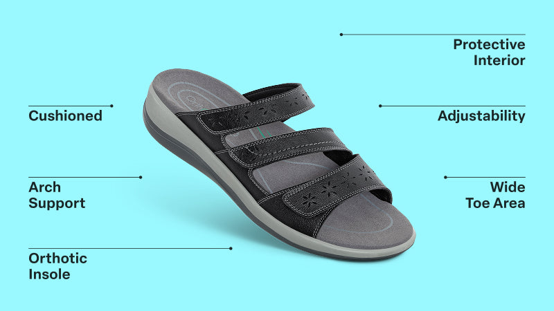orthopedic dress sandals for women Women's Sahara Adjustable Sandals in Black – Orthofeet®