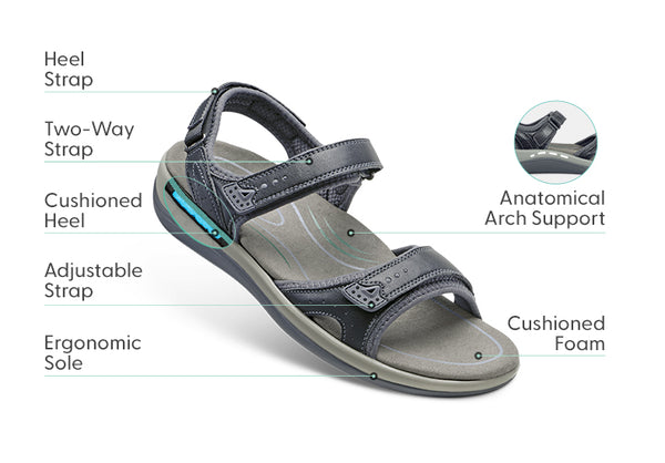 Orthopedic Sandals For Women Malibu Black | Orthofeet – OrthoFeet