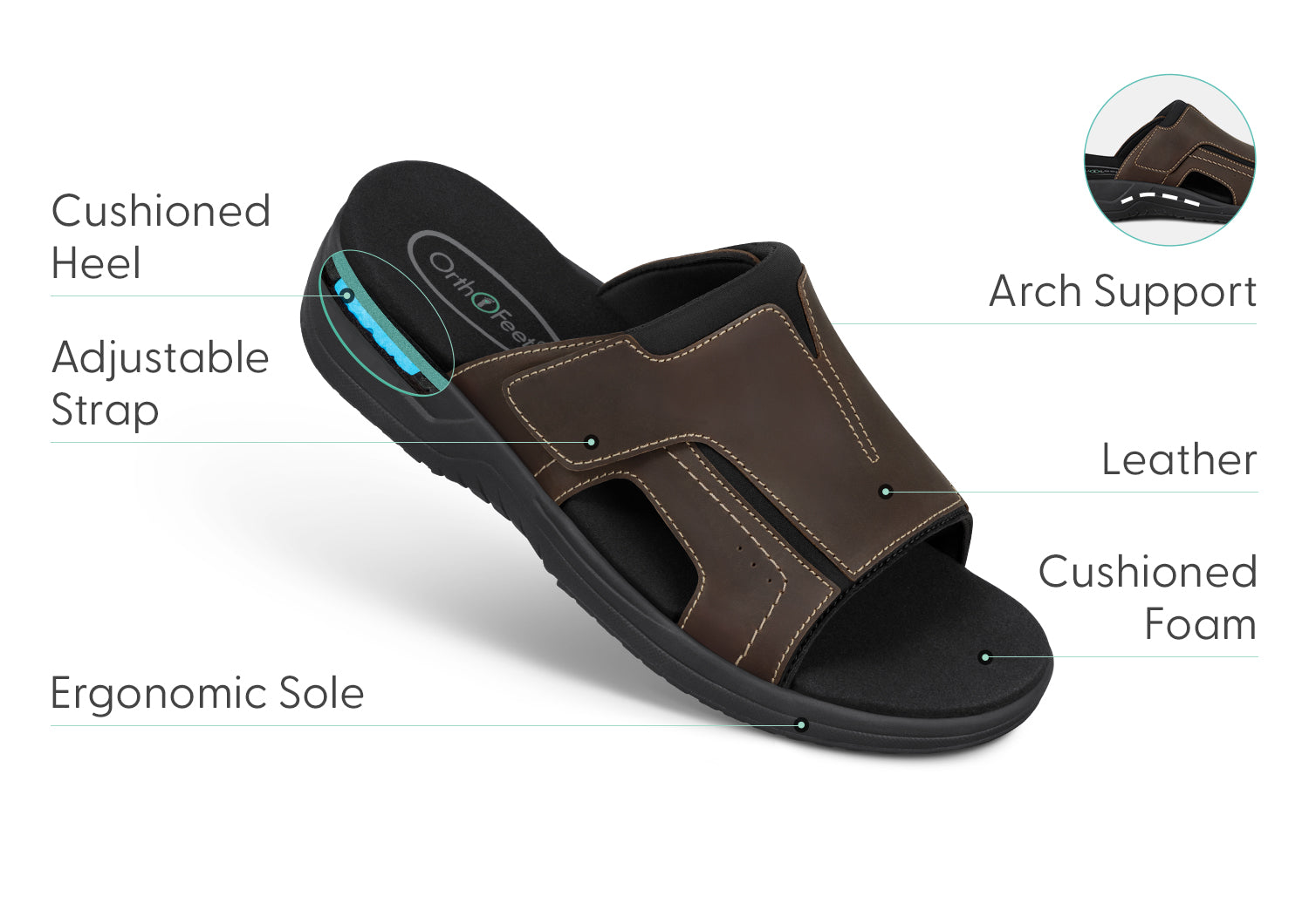 Men's Slide Sandals With Arch Support OrthoFeet Sarasota Brown