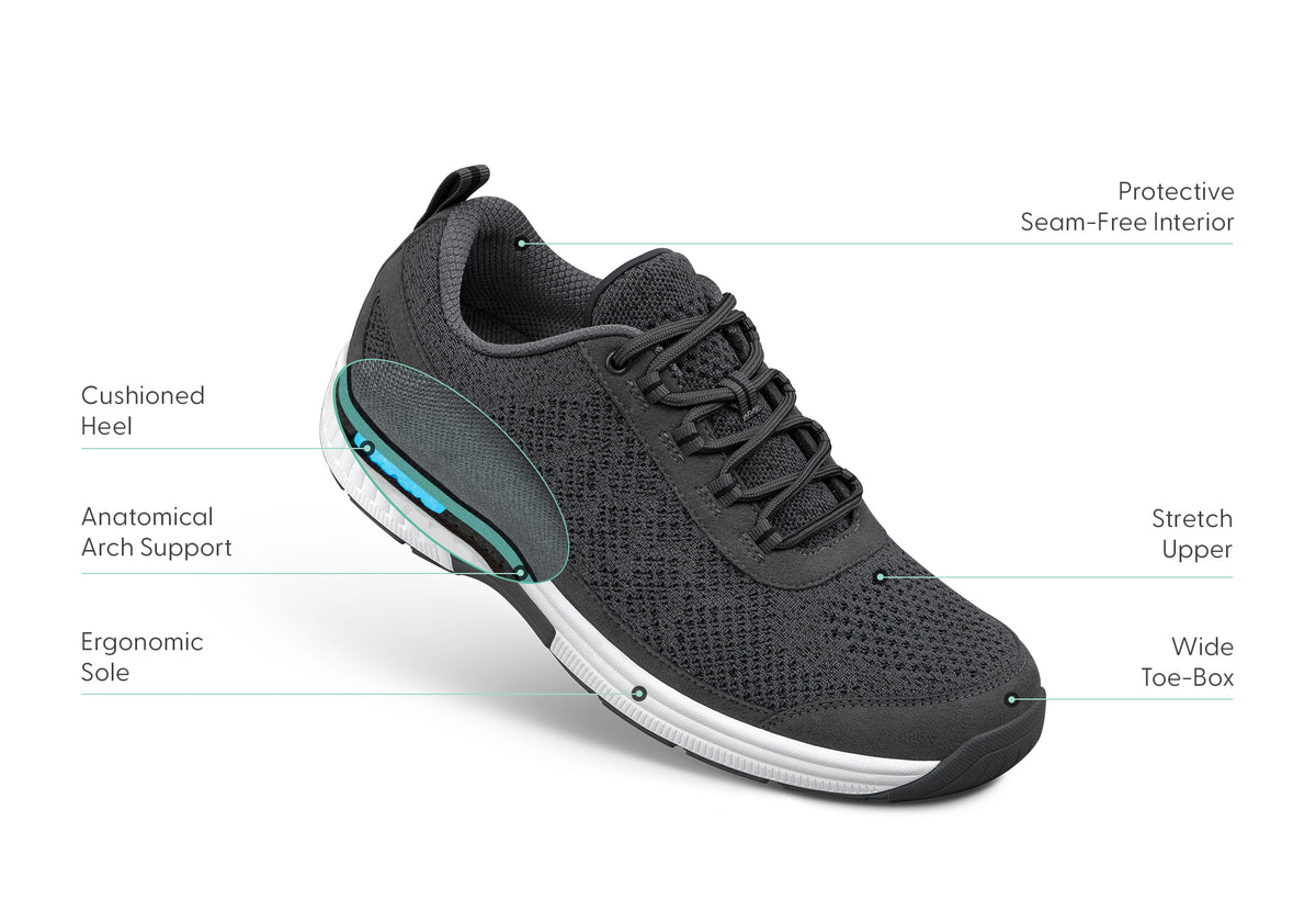 Arch Booster System Men's Athletic Shoes Orthopedic Sneakers Diabetic | Lava Black – Orthofeet®